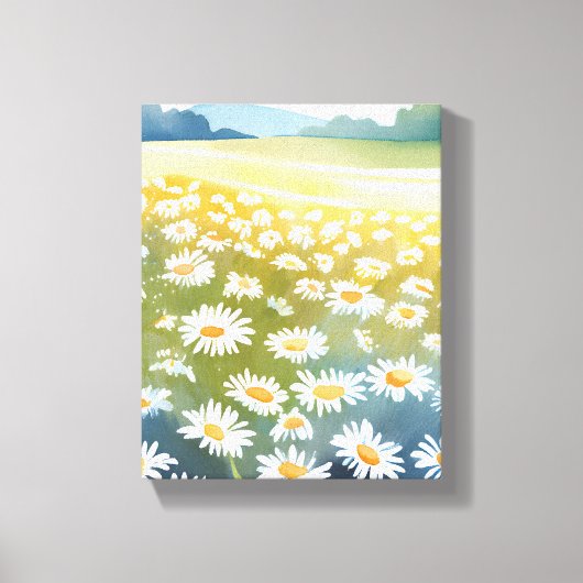 デイジーの野原 | 花畑の花の絵画 キャンバスプリント (正面)