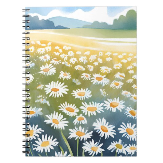 デイジーの野原 | 花畑の花の絵画 ノートブック (正面)