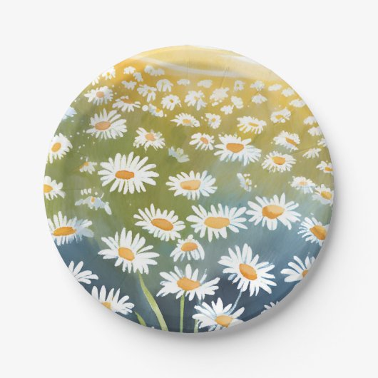 デイジーの野原 | 花畑の花の絵画 ペーパープレート (正面)