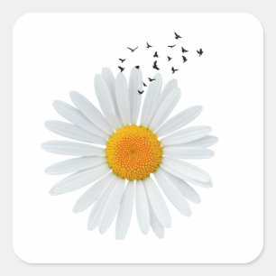 デイジーの鳥の群れ花 スクエアシール