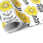 デイジーの黄色と黒 ラッピングペーパー (ロールコーナー)