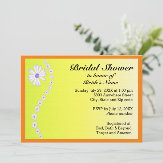 デイジーの黄色の背景ブライダルシャワー 招待状 (スタンド正面)