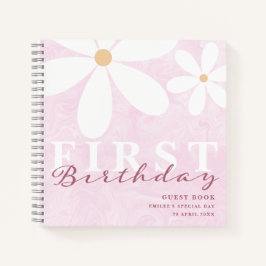 デイジーの1歳の誕生日パーティー ゲストブック ピンク ノートブック