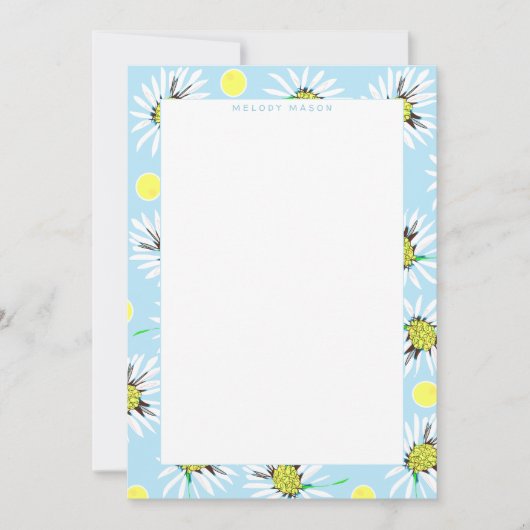 デイジーはっきりしたパステルブルーイエロー名前をカスタムする ノートカード (正面)