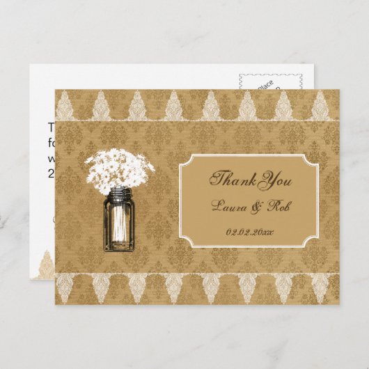 デイジーはメイソンのjar、バーラップ結婚の感謝していあなたの ポストカード (正面/裏面)