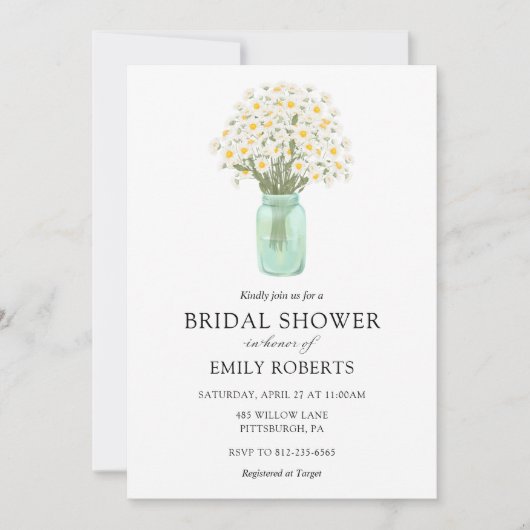 デイジーはメイソン・ジャー・ブライダル・シャワーへの招待 招待状 (正面)