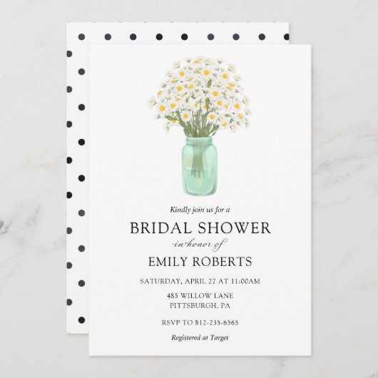 デイジーはメイソン・ジャー・ブライダル・シャワーへの招待 招待状 (正面/裏面)
