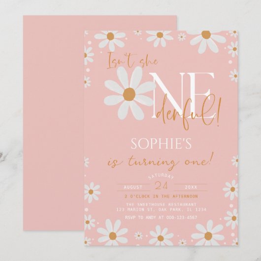 デイジーはShe OneDerful Boho誕生日 招待状 (正面/裏面)