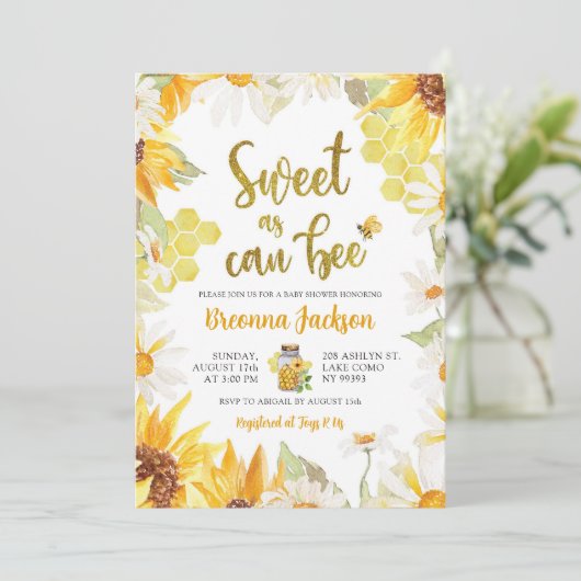 デイジーひまわり甘い缶蜂の赤ちゃんシャワー 招待状 (スタンド正面)