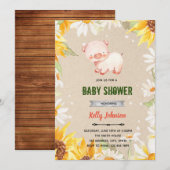 デイジーひまわり豚のシャワーパーティーの誕生日招待状 招待状 (正面/裏面)