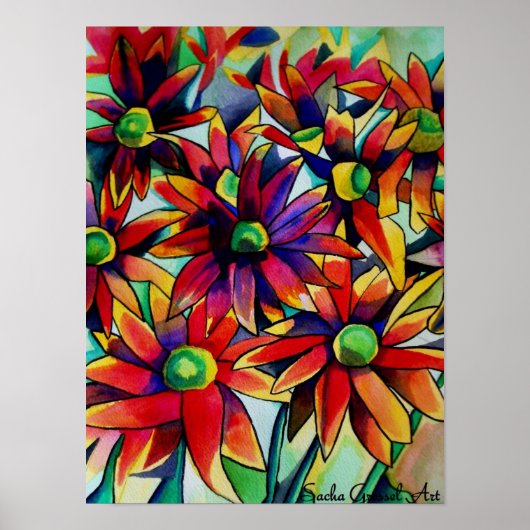 デイジーわら花オリジナル水彩アート ポスター (正面)