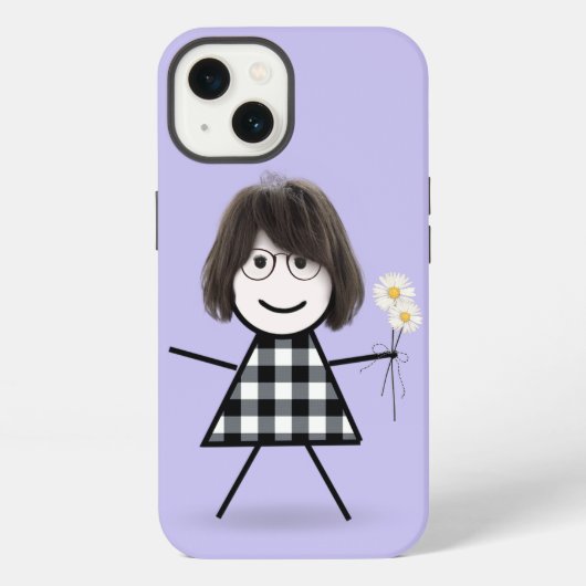 デイジーを持った棒人間の女の子  iPhoneケース (裏面)