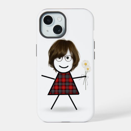 デイジーを持った棒人間女子  iPhone 15ケース (裏面)