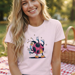 デイジーを持つキュートなレディバグ。ヴィンテージ風のデザイン Tシャツ
