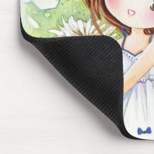 デイジーを持つ美しい日本製アニメの女の子 マウスパッド (コーナー)