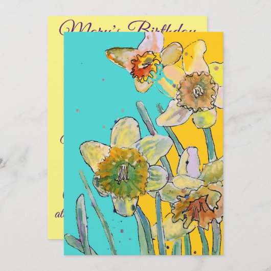 デイジーアート 水彩画 誕生日招待状 招待状 (正面/裏面)