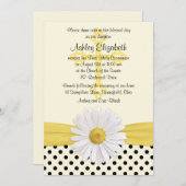 デイジーイエローアイボリーホワイト水玉模様ファーストコミューン 招待状 (正面/裏面)