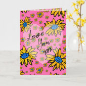 デイジーイエローブルーピンクヴァレンティーンズラブハート カード (黄色い花)