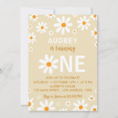 デイジーイエローレトロ最初の誕生日パーティーの招待 招待状 (正面)