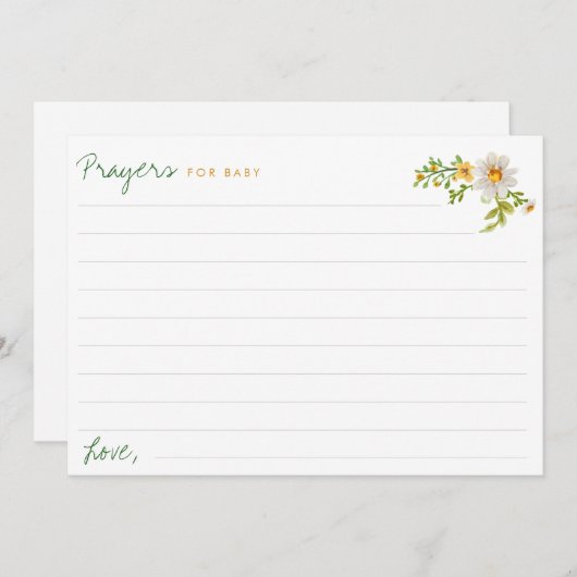 デイジーイエロー&ホワイトベビーシャワー祈りの言葉カード アドバイスカード (正面/裏面)