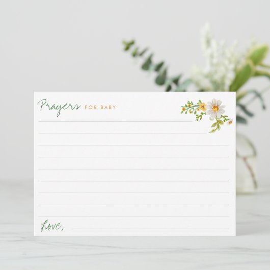デイジーイエロー&ホワイトベビーシャワー祈りの言葉カード アドバイスカード (スタンド正面)