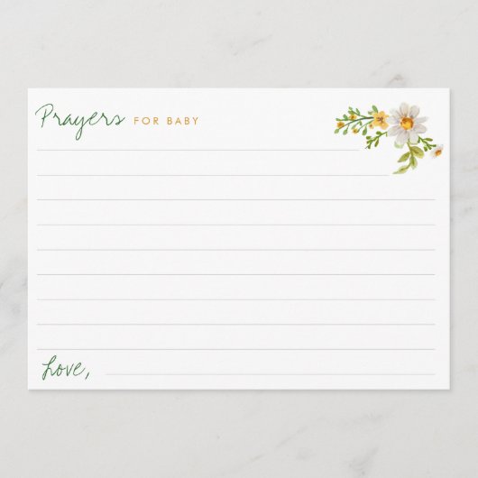 デイジーイエロー&ホワイトベビーシャワー祈りの言葉カード アドバイスカード (正面)