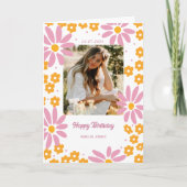 デイジーウォーム花模様フォトハッピーバースデー カード (正面)