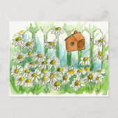 デイジーウオーターカラーフラワーズバードハウス ポストカード (正面)