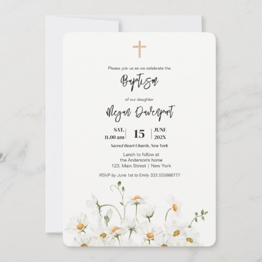 デイジーエレガントガールバプテスマ招待状 招待状 (正面)