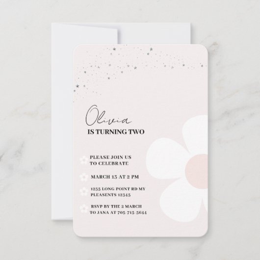 デイジーエレガントパステルピンクガール誕生日 招待状 (正面)