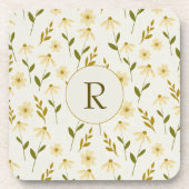 デイジーエレガントフローラデザインアイボリーグリーナリーブランチ コースター (正面)