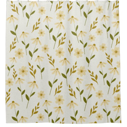 デイジーエレガントフローラデザインアイボリーグリーナリーブランチ シャワーカーテン (正面)