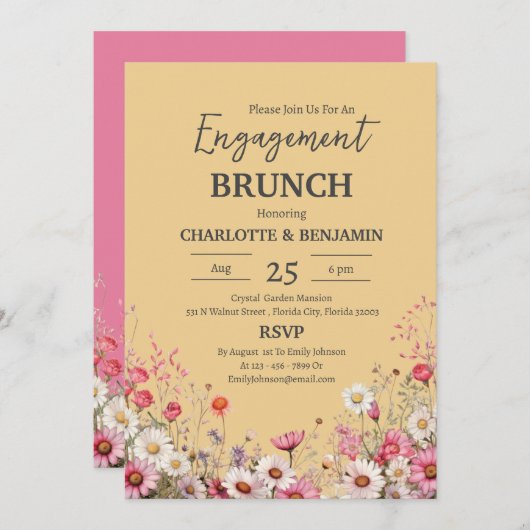 デイジーエレガントフローラ婚約ブランチパーティー 招待状 (正面/裏面)