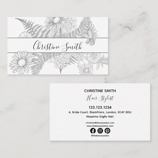 デイジーエレガントフローラ白黒花 名刺 (正面/裏面)