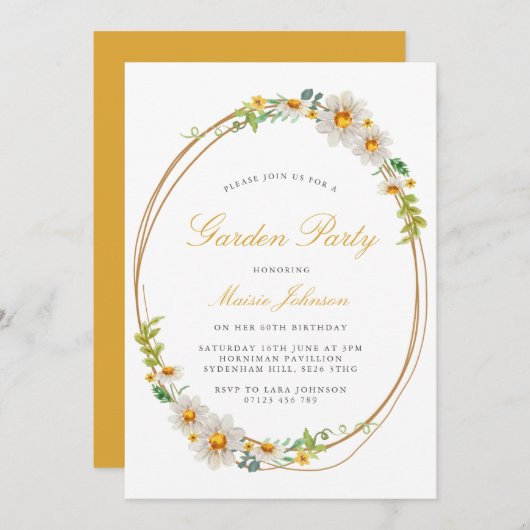 デイジーエレガントリースガーデンパーティー誕生日 招待状 (正面/裏面)