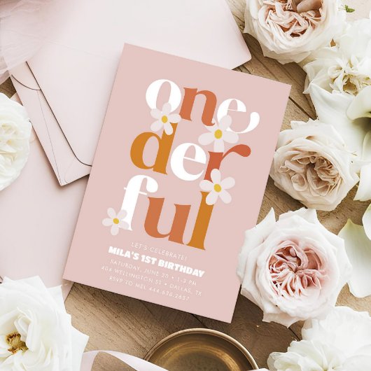 デイジーオネダーフルモダンボホ1歳の誕生日 招待状
