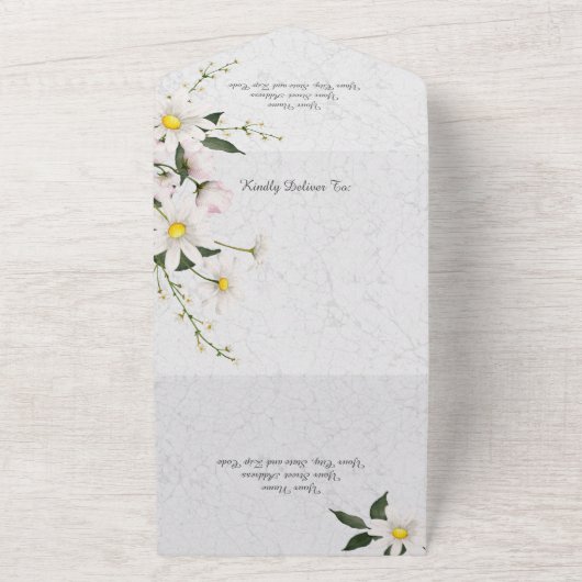 デイジーオンひび割れた白モノグラムの絵を描 オールインワン招待状 (外側)