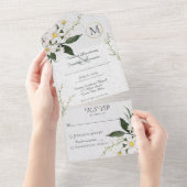 デイジーオンひび割れた白モノグラムの絵を描 オールインワン招待状 (貼ってはがせる)