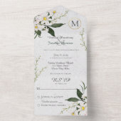 デイジーオンひび割れた白モノグラムの絵を描 オールインワン招待状 (内側)