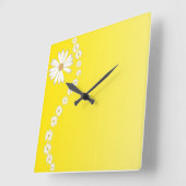 デイジーオンイエロースクエアウォールクロック スクエア壁時計 (傾斜)