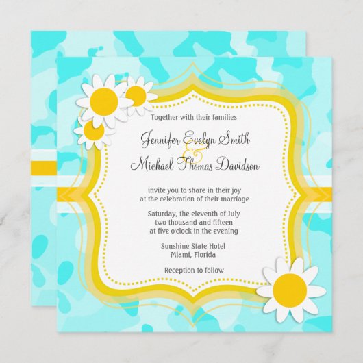 デイジーオンセレステ迷彩柄;カモフラージュ 招待状 (正面/裏面)