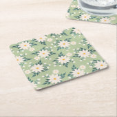デイジーオンパステルグリーンバックグラウンド スクエアペーパーコースター (アングル)