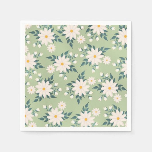 デイジーオンパステルグリーンバックグラウンド スタンダードカクテルナプキン (正面)