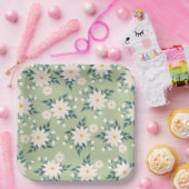 デイジーオンパステルグリーンバックグラウンド ペーパープレート (パーティー)