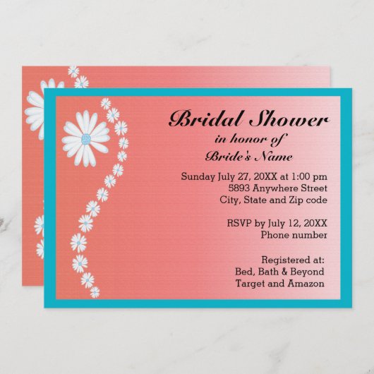 デイジーオンピンク背景ブライダルシャワー招待状 招待状 (正面/裏面)