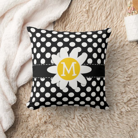 デイジーオン白黒水玉模様 クッション (ブランケット)