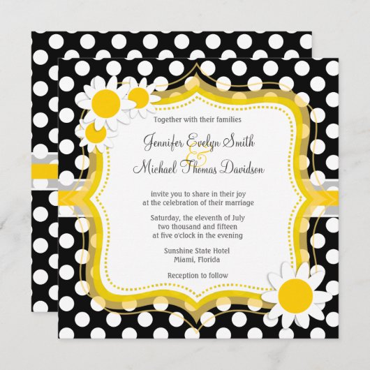 デイジーオン白黒水玉模様 招待状 (正面/裏面)