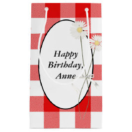 デイジーオン赤と白バッファロープレイド スモールペーパーバッグ