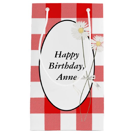 デイジーオン赤と白バッファロープレイド スモールペーパーバッグ (正面)