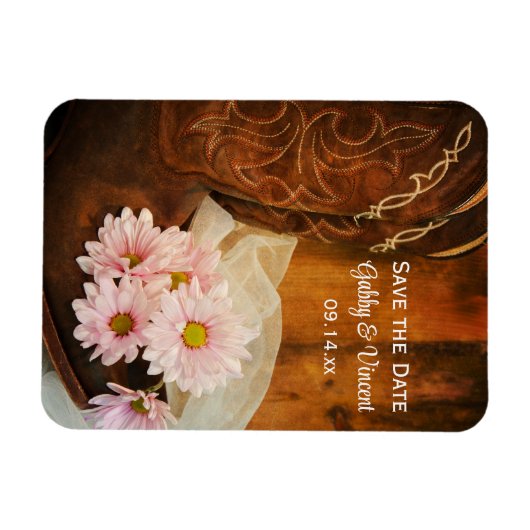 デイジーカウボーイブーツウェスタンウェディングデートを保存 マグネット (横)